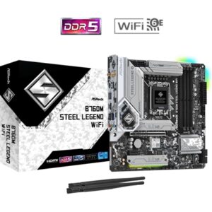 ASRock B760M Steel Legend WiFi Intel 1700 Socket Motherboard, Micro-ATX, 4x DDR5 Slots, 3x M.2 Sockets, Fitted I/O Shield, 2.5GbE LAN, Wi-Fi 6E, 1x DisplayPort / 1x HDMI Port