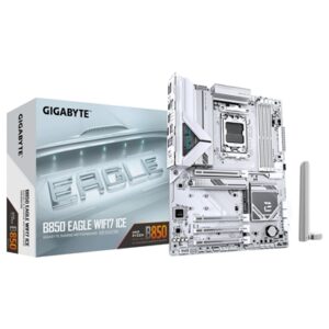 Gigabyte B850 EAGLE WIFI7 ICE AMD AM5 Socket Motherboard, ATX, 4x DDR5 Slots, 3x M.2 Socket, Fitted I/O Shield, 2.5GbE LAN, Wi-Fi 7, 1x DisplayPort / 1x HDMI Port